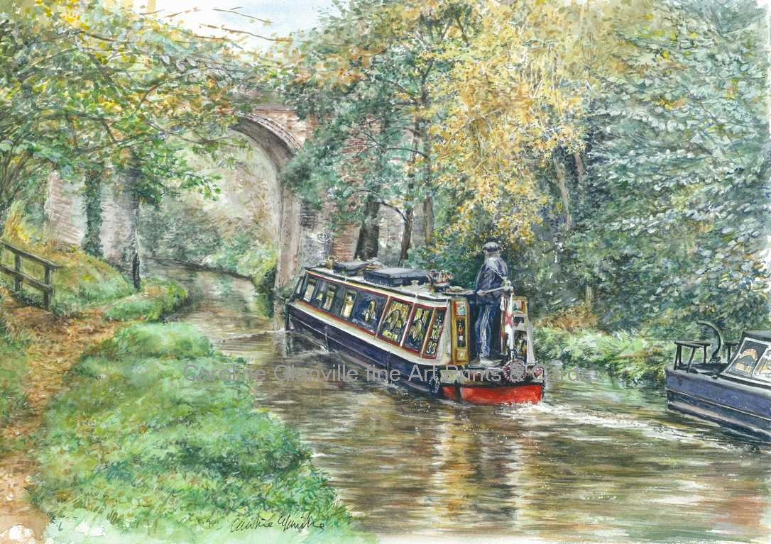 Narrow boat bridge canal scene painting by Caroline Glanville